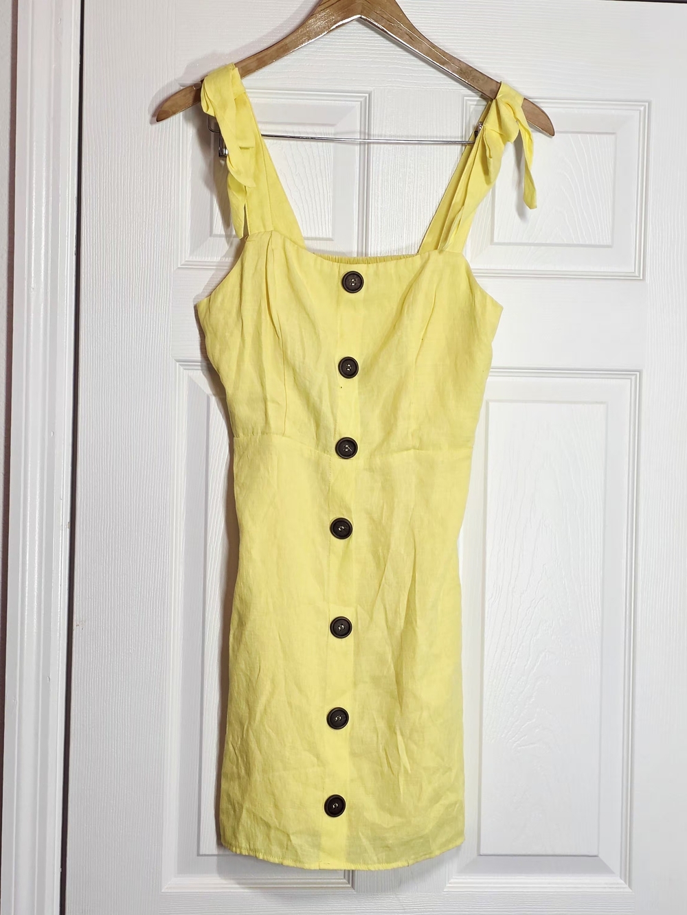 Fashion Nova Yellow Tie-Shoulder Button Mini Dress